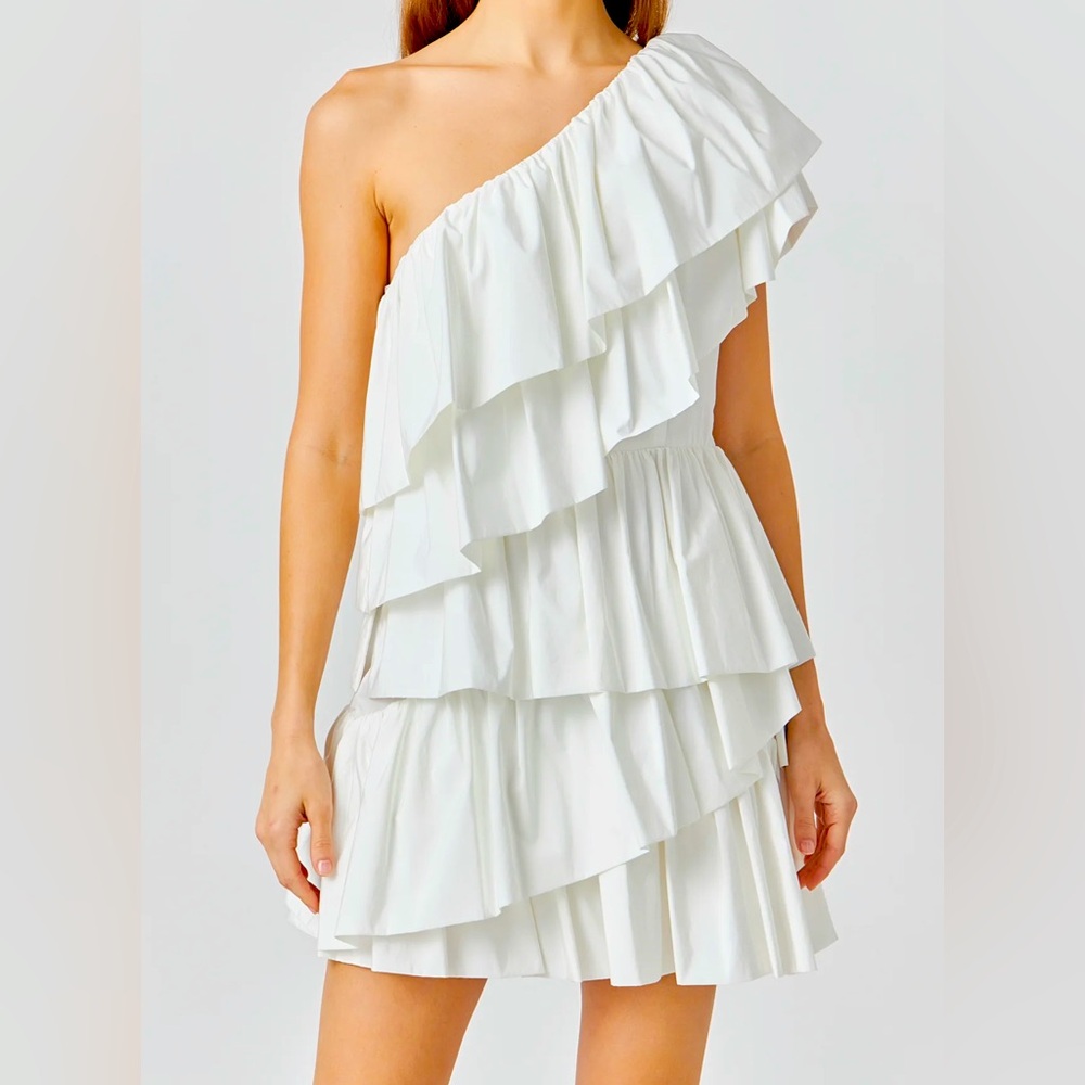 English Factory one shoulder ruffle mini